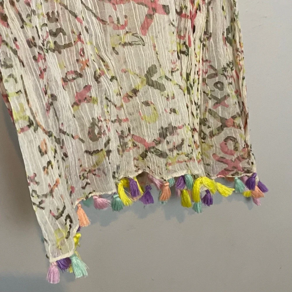 Betsey‎ Johnson Scarf Colorful Tassels Lightweight Whimsical Crinkle Boho Floral